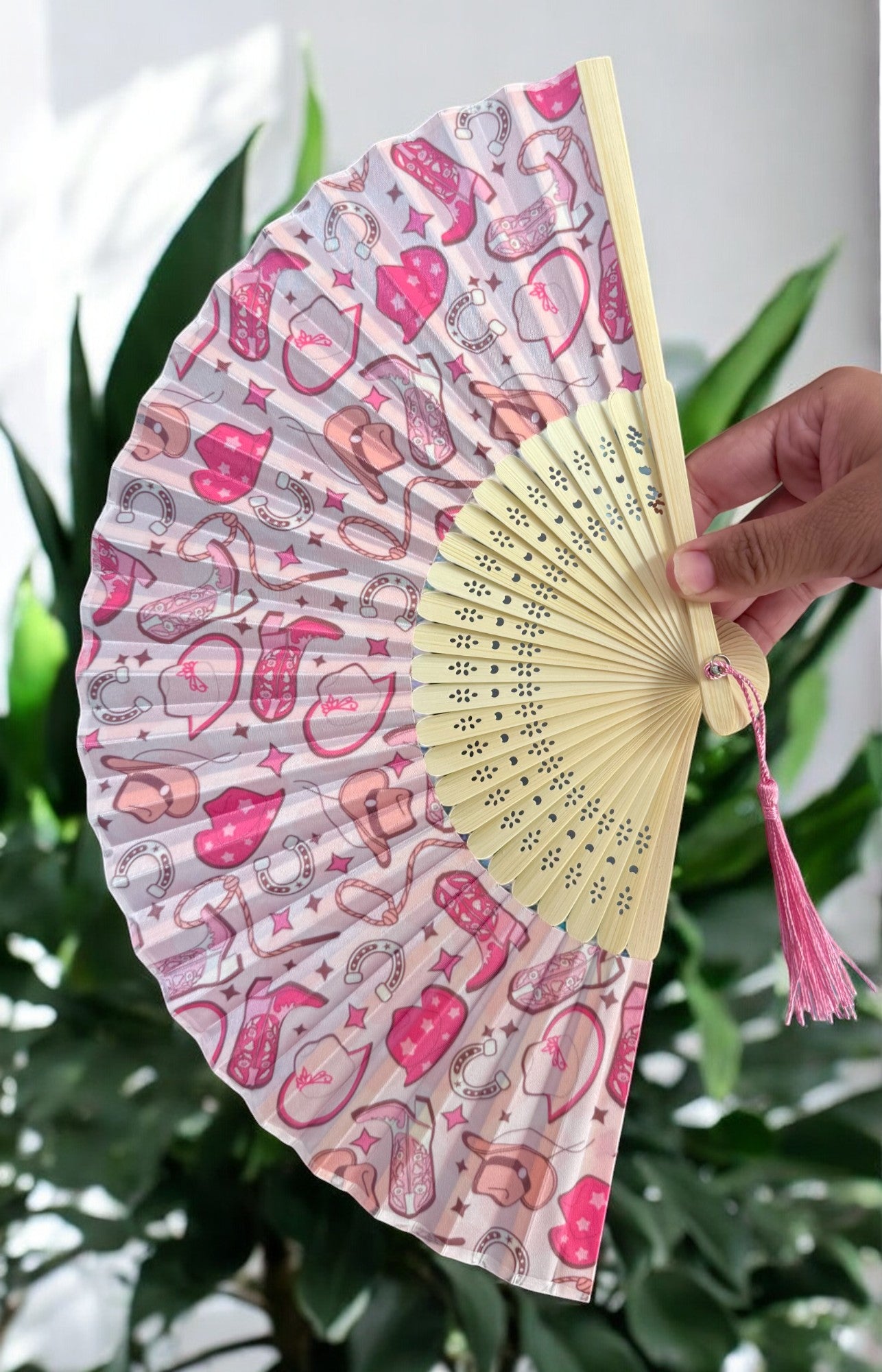 Pink Cowgirl Themed Fan - Cute Accessory