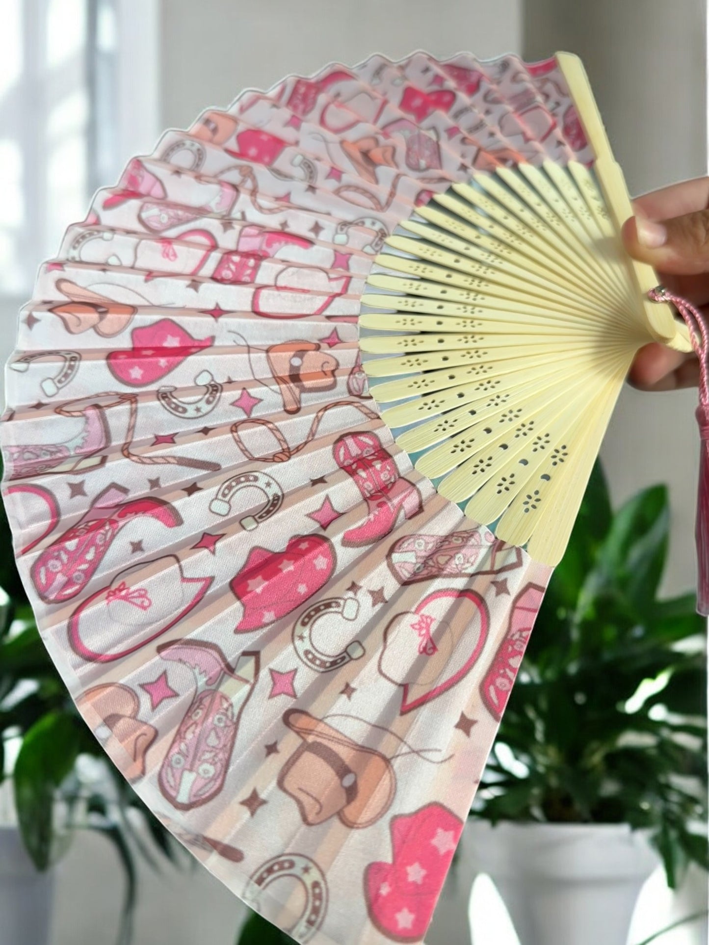 Pink Cowgirl Themed Fan - Cute Accessory