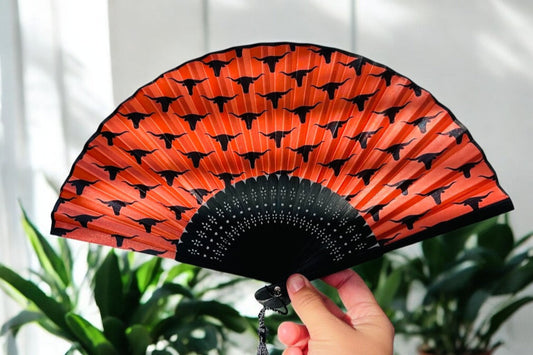Texas Longhorn Inspired Black Bamboo Fan