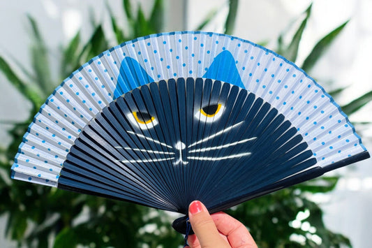 Blue Cat Fan - Japanese Festival Fan for Cat Lovers