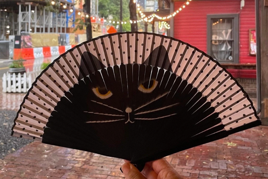 Black Cat Handheld Fan - Japanese Festival Fan for Cat Lovers